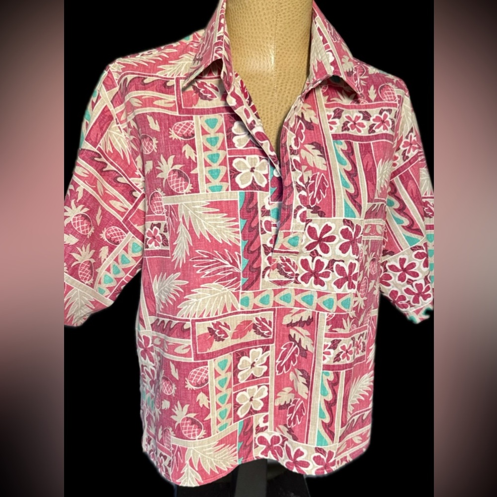 Cotton Tropical Boho Hawaiian Print Button Down Shirt | Floral Palm Island Style - Picture 9 of 10